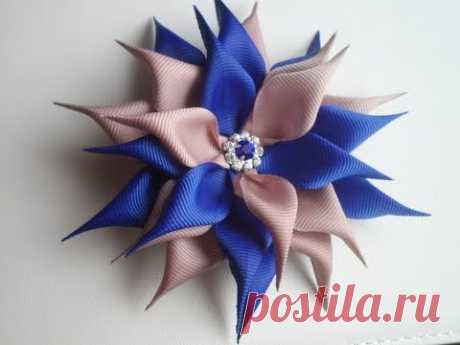 Hand made Kanzashi : Хризантема из репсовых лент , заколка канзаши