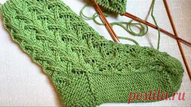 Вязание ажурного узора для носка на 5 спицах