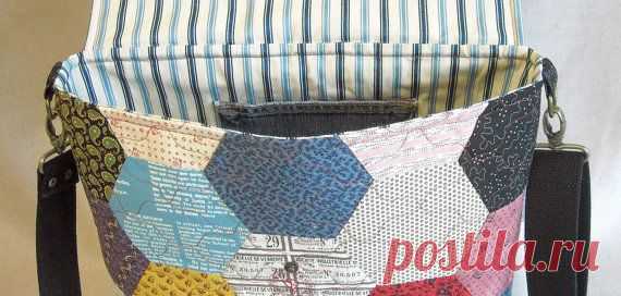 Quilted Messenger Bag 13.5 x 12.5 Hexagon Quilt от IVANandLUCY