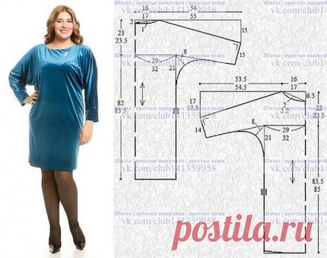 Платье прямого силуэта с рукавами 'Летучая мышь', выкройка на размеры 46/48 и 52/54 (рос.)