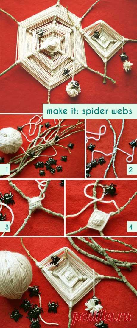 halloween DIY: yarn, sticks, &amp; spider webs