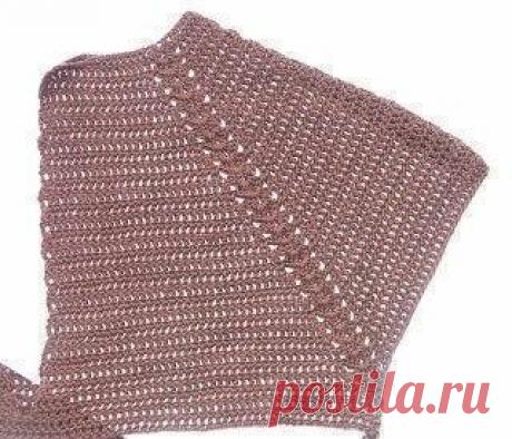 Рукав реглан для платья. Крючок

От автора: Связать рукав реглан не так уж и сложно. Платье с рукавом реглан смотрится очень элегантно и симпатично. 
Мне захотелось связать платье-реглан плотной гладью, чтоб на спине был вырез, а спереди "глухое горло". 

Этапы вязания: 
Вяжется такое платье сверху вниз. Вяжем цепочку из воздушных необходимой длинны по размеру горловины с учетом расчета для реглана (см. ниже). Вяжем полотно, прорисовывая линию реглана, не соединяя в кольцо...