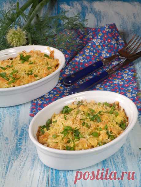 Рыбная запеканка с рисом и кабачко
