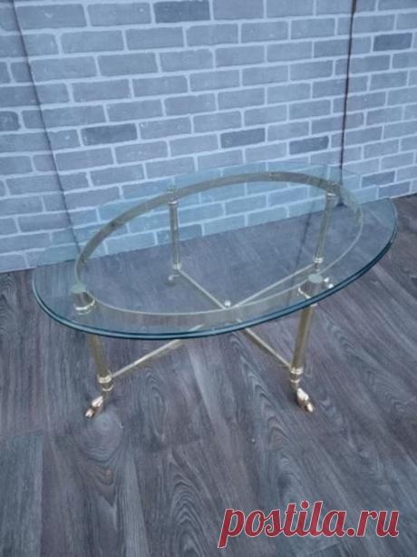Mid Century Modern Oval Beveled Glass Top Coffee Table on a - Etsy
