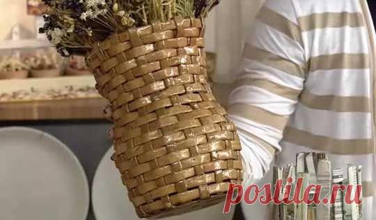 Вазочка для сухоцветов из газетных полосок | Сделай сам!