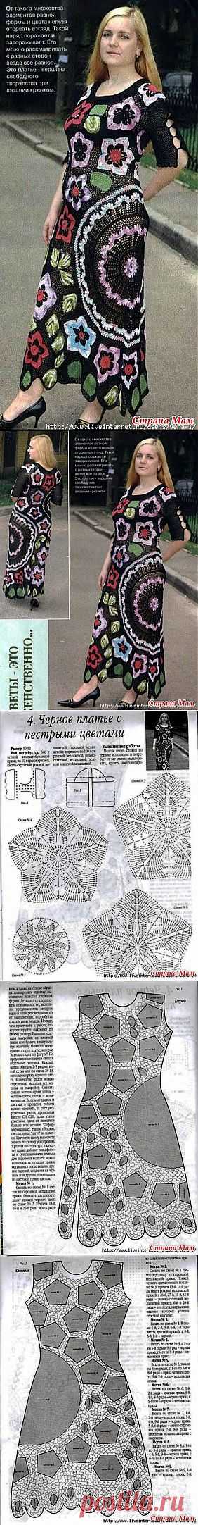 Вечернее платье. Цветы на черном. Крючок.: Дневник группы "ВЯЗАНАЯ МОДА+ ДЛЯ НЕМОДЕЛЬНЫХ ДАМ" - Страна Мам