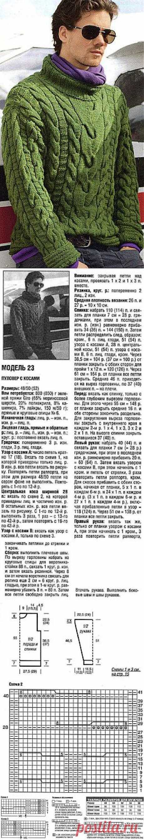 Пуловер для мужчин спицами
