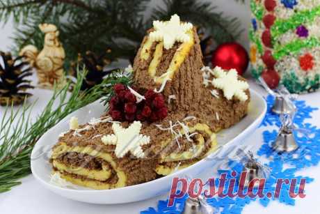 Закуска &quot;Рождественское полено&quot; из печени с сыром.