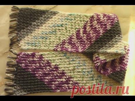 Шарф, связанный от угла - YouTube