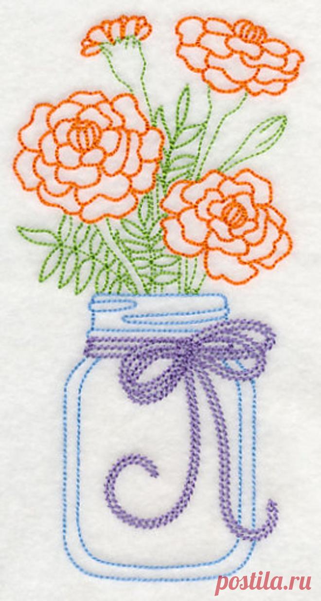 Embroidered Kitchen Towel Deep Pink Sweet Peas In Mason Jar Design 2BF