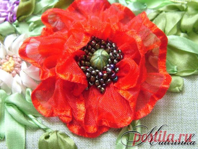 КРАСИВЫЕ ФОТО ВЫШИВКИ МАКА ЛЕНТАМИ + 3 ПРЕВОСХОДНЫХ МАСТЕР-КЛАССА