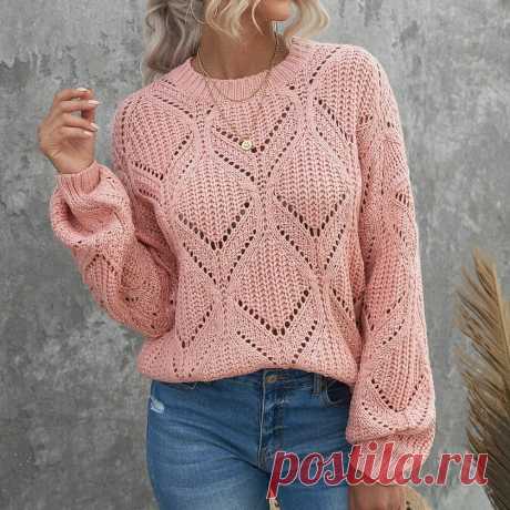 Свободный джемпер нежного пудрового оттенка спицами — HandMade