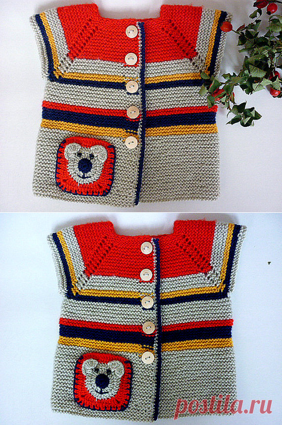 Hand knit baby cardigan with pocket.Unisex baby cardigan.Baby
