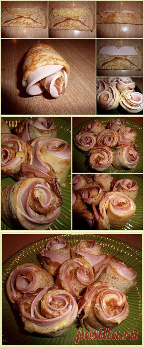 Блины с начинкой. Розочки.