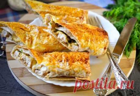 Закуска из тонкого лаваша с сыром и курицей