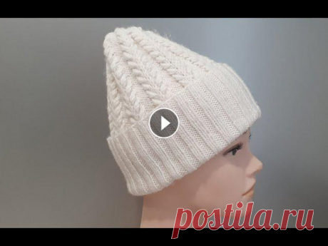 Вязаная шапка спицами/шапка узором "гиацинт'/подробный мастер класс #655 Вязаная шапка спицами/шапка узором "гиацинт'/подробный мастер класс #655...