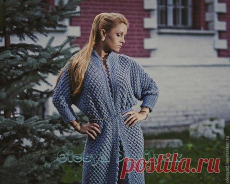 пальто "Джинсовое" - вязаное пальто,стильное пальто,джинсовый стиль,силуэт летучая мышь