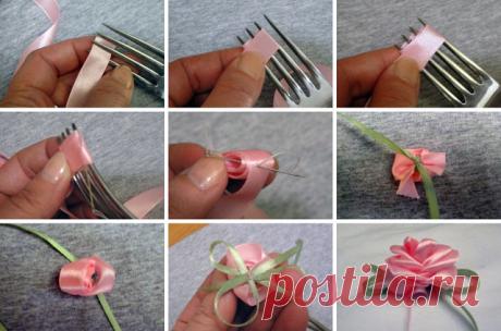 Cómo hacer una rosa de una cinta de raso en 1 minuto Leer más: https://www.livemaster.ru/topic/759501