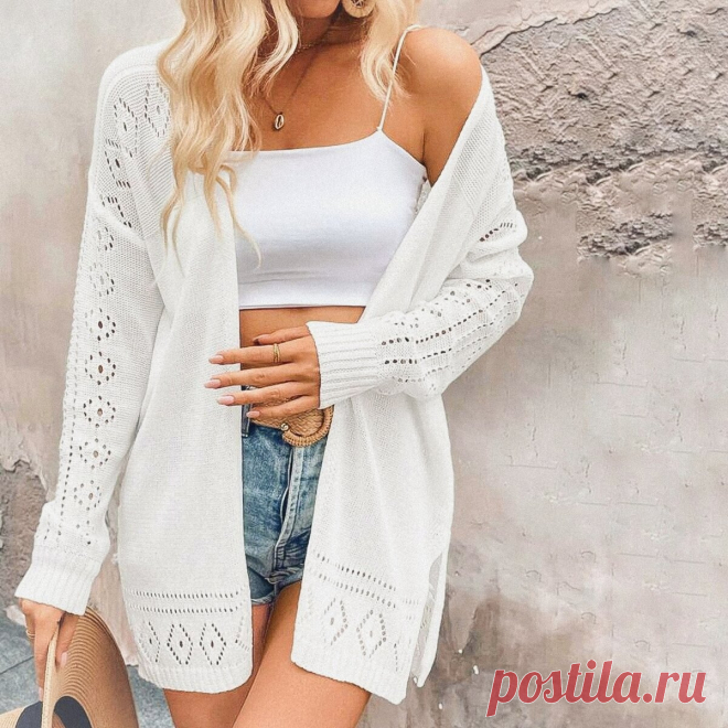Удлинённый кардиган с ажурными ромбами (схема узора)