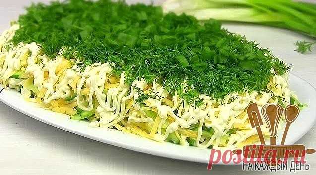 Селедка под новой шубой
Удиви гостей приготовь селедку под новой шубой - оригинальный состав продуктов.
 
сельдь — 1 шт. (филе)
лук зеленый — большой пучок
укроп — большой пучок
огурец свежий — 1 шт.
сыр твердый — 150 г
картофель отварной — 2 -3 шт.
майонез — 300 г
 
Филе селедки, без костей естественно,  нарезаем небольшими кусочками и выкладываем первым слоем на тарелку. . Сверху делаем сетку из майонеза. Удобно это делать  из одноразового кулинарного мешка. Далее нареза...