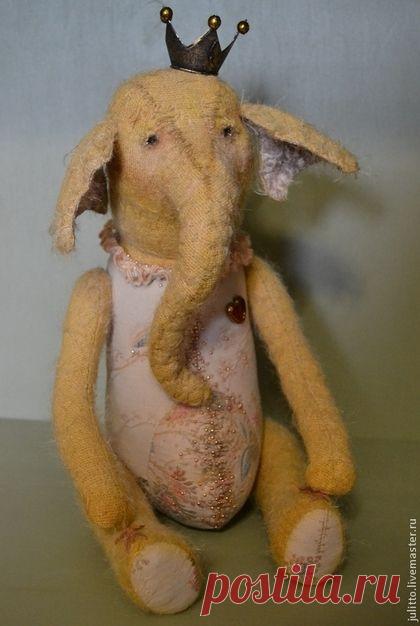 Купить Слон по имени Поль,30см - лимонный, авторская ручная работа, коллекционные медведи, ооак