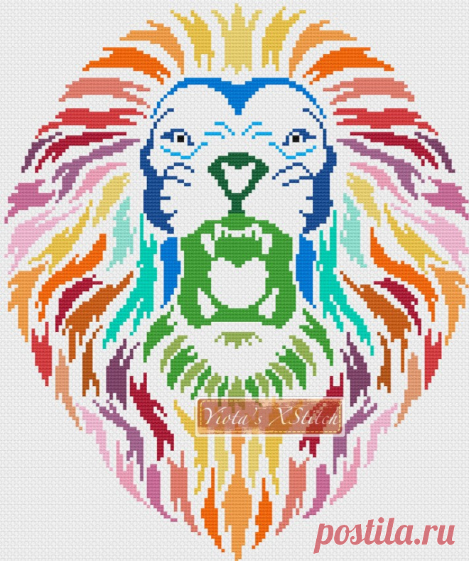 Tribal rainbow lion counted cross stitch kit Tribal rainbow lion counted cross stitch kit with whole stitches only. Kit contains: Cross stitch pattern Fabric - see options available Threads pre-wound on plastic card bobbins Needle Instructions