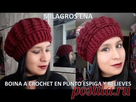 Boina tejido a crochet en punto Espiga con indicaciones para diferentes edades