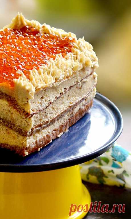 Закусочный торт из сельди с красной икрой
