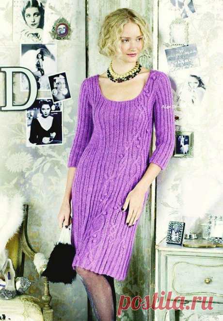 ПЛАТЬЕ СПИЦАМИ/CABLED DRESS BY MARI TOBITA ,VOGUE KNITTING
Размеры: S/М, L
Обхват груди 8б,5 (97,5) см
Длина по спинке 94,5 (97) см
Обхват рукава в верхней части 32,5 (37) см

Материалы:
550 (650) г пряжи Lifestyle от фирмы Zitron (мериносовая шерсть супервош, 50 г/ 155 м), цвет 57 лиловый (А)
175 (200) г пряжи Kid Seta Melange от Schulana (мохер/ шелк, 25 г/210 м), цвет 122 розовый/серый (В)
Спицы 5 мм или другого размера для достижения необходимой плотности вязания
Допол...