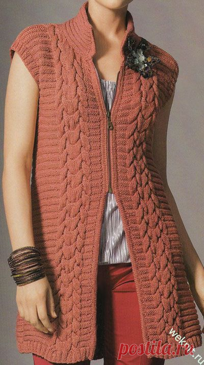 Удлиненный жилет спицами от Gedifra