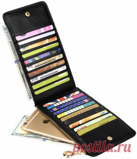 BIG SALE-40% OFF-YALUXE Women's Genuine Leather Multi Card Organizer Wallet with Zipper Pocket Black at Amazon Women’s Clothing store: