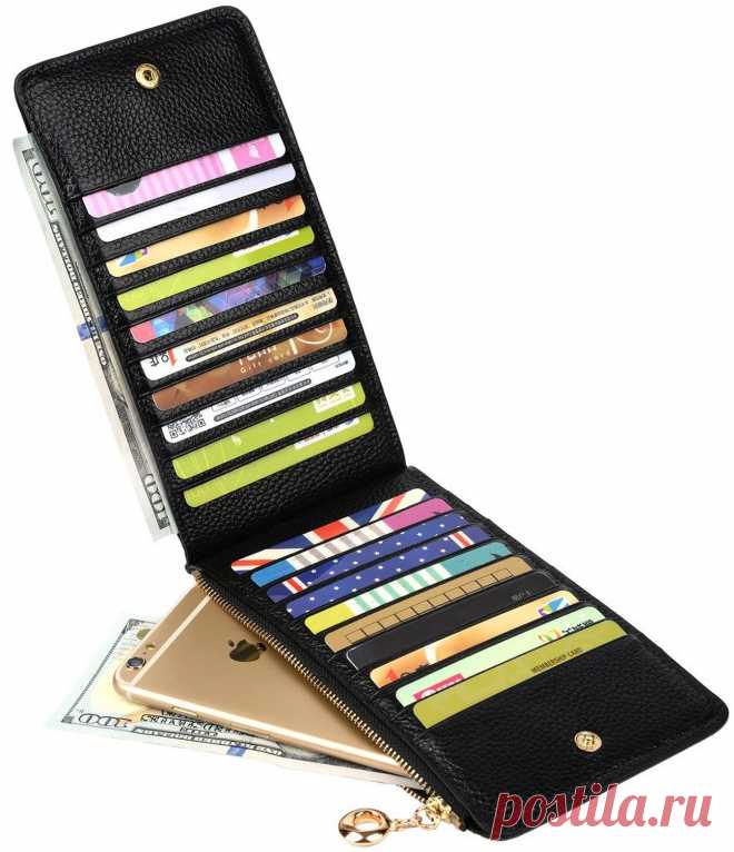 BIG SALE-40% OFF-YALUXE Women's Genuine Leather Multi Card Organizer Wallet with Zipper Pocket Black at Amazon Women’s Clothing store: