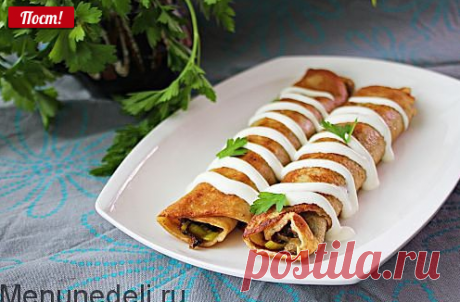 Рецепт блинчиков с начинкой из лесных грибов / Меню недели