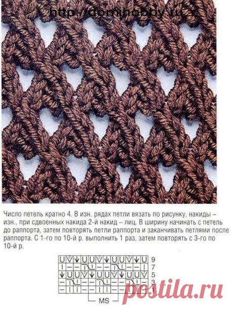 Сетчатые узоры вязания спицами