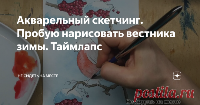 Акварельный скетчинг. Пробую нарисовать вестника зимы. Таймлапс