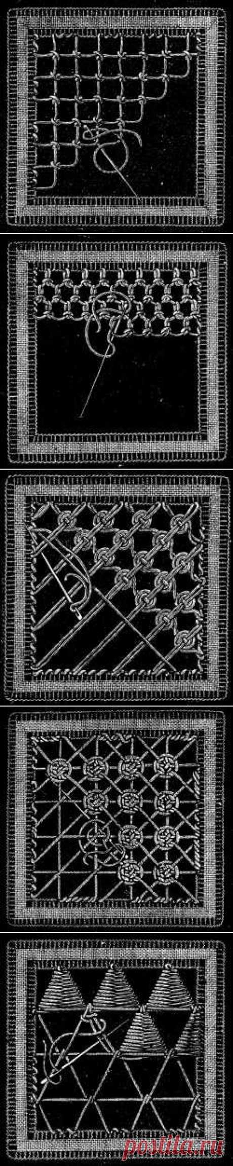 Irish Lace - Chapter XIII - Encyclopedia of Needlework, Irish lace materials, Irish lace patterns, tacking down the braids, bars of different kinds, Insertion stitches