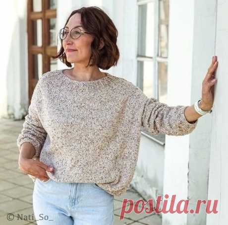 Джемпер из Summer tweed от Seam от natiso Джемпер связан без швов, снизу вверх. Спущенное плечо. Горловина сформирована укороченными рядами.⁣⁣⠀⁣⁣◇ Размер 42-44.⁣⁣⠀◇ Вам понадобится:• ⁣ любая пряжа метражом 50г/125м.⁣⁣Расход: ~ 8 мотков пряжи Summer tweed от Seam• Круговые спицы 4,5 мм.⁣⁣⠀• Крючок от 3,5 мм.⁣⁣⠀• Бросовая нить.⁣⁣⠀