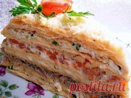 ПРОСТОЙ РЕЦЕПТ САМОГО ВКУСНОГО ТЕСТА - САМО СОВЕРШЕНСТВО.: Торт «Закусочный наполеон» - Очень нежный, мягкий и безумно вкусный закусочный торт.