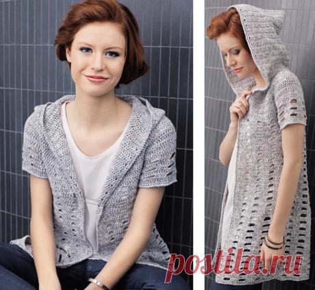 ЖАКЕТ с капюшоном в ажурную клетку