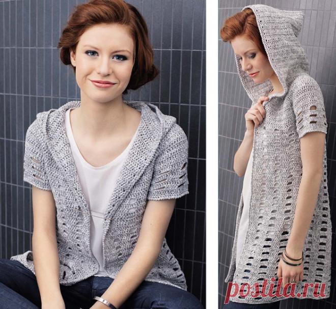 ЖАКЕТ с капюшоном в ажурную клетку