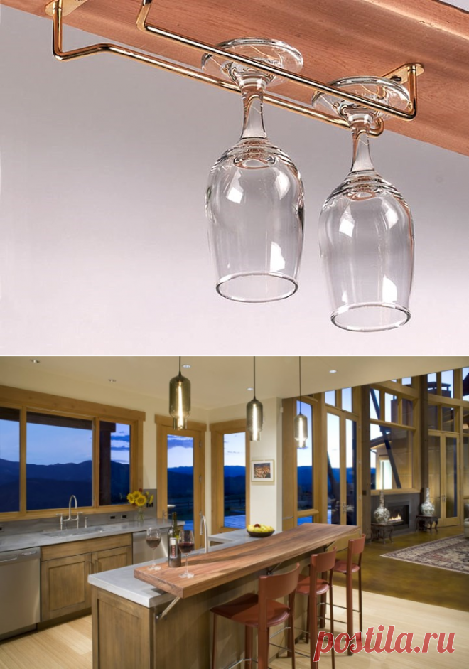 Аксессуары для барной стойки на кухне: держатели бокалов и корзины