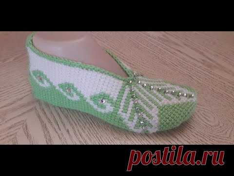 Тапочки-следки крючком № 30(2 часть).Тунисское вязание.