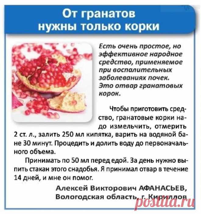 При воспалении почек поможет отвар гранатовых корок