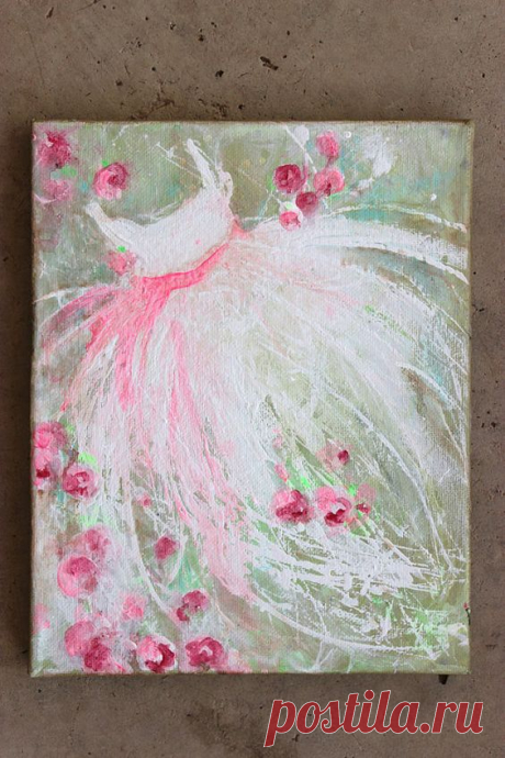 original tutu roses ballerina ballet dress green pink by fadedwest, $25.00 | easy and not so easy paintings