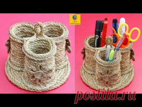 DIY Pen Holder With Jute | Stationery Desk Organizer With Jute Rope | Jute Craft Idea