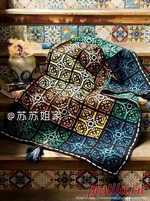 Что в первую очередь можно связать из остатков пряжи? Я считаю, что плед! Схема. | Ольга Прилуцкая, вязание - это модно | Дзен