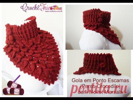 Crochê - Gola em Ponto Escamas (Ponto Crocodilo) com Mollet Marsala