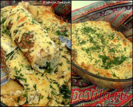 Фаршированные блины, запеченные под сыром. | Банк кулинарных рецептов