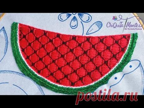 Bordado Fantasía Sandía 4 / Hand Embroidery Watermelon 🍉 with Fantasy Stitch