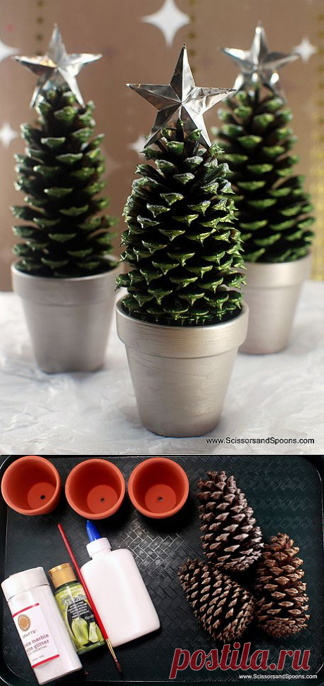 Pine Cone Christmas Trees | Scissors and Spoons
